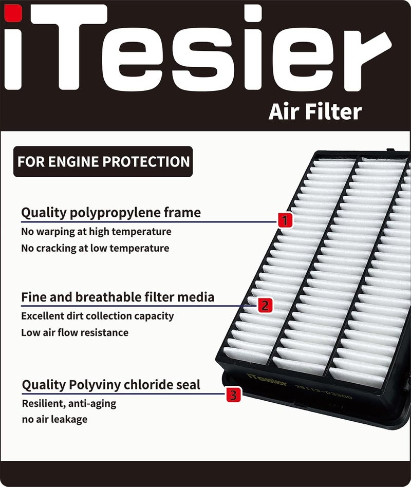 ITESIER Engine Cabin Air Filter kit for Pilot 3.5L (2023 2024 2025), MDX 3.5L ONLY (2022-2025), Replaces 17220-61A-A00, 80292-TF0-G01, SA50144 (only for 3.5L) - Image 2
